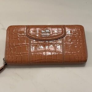 Coach Pink-Tan Croc-Embossed Wallet